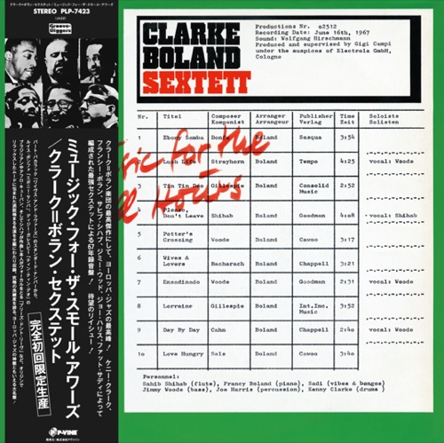 CLARKE-BOLAND SEXTETT「Music For The Small Hours」